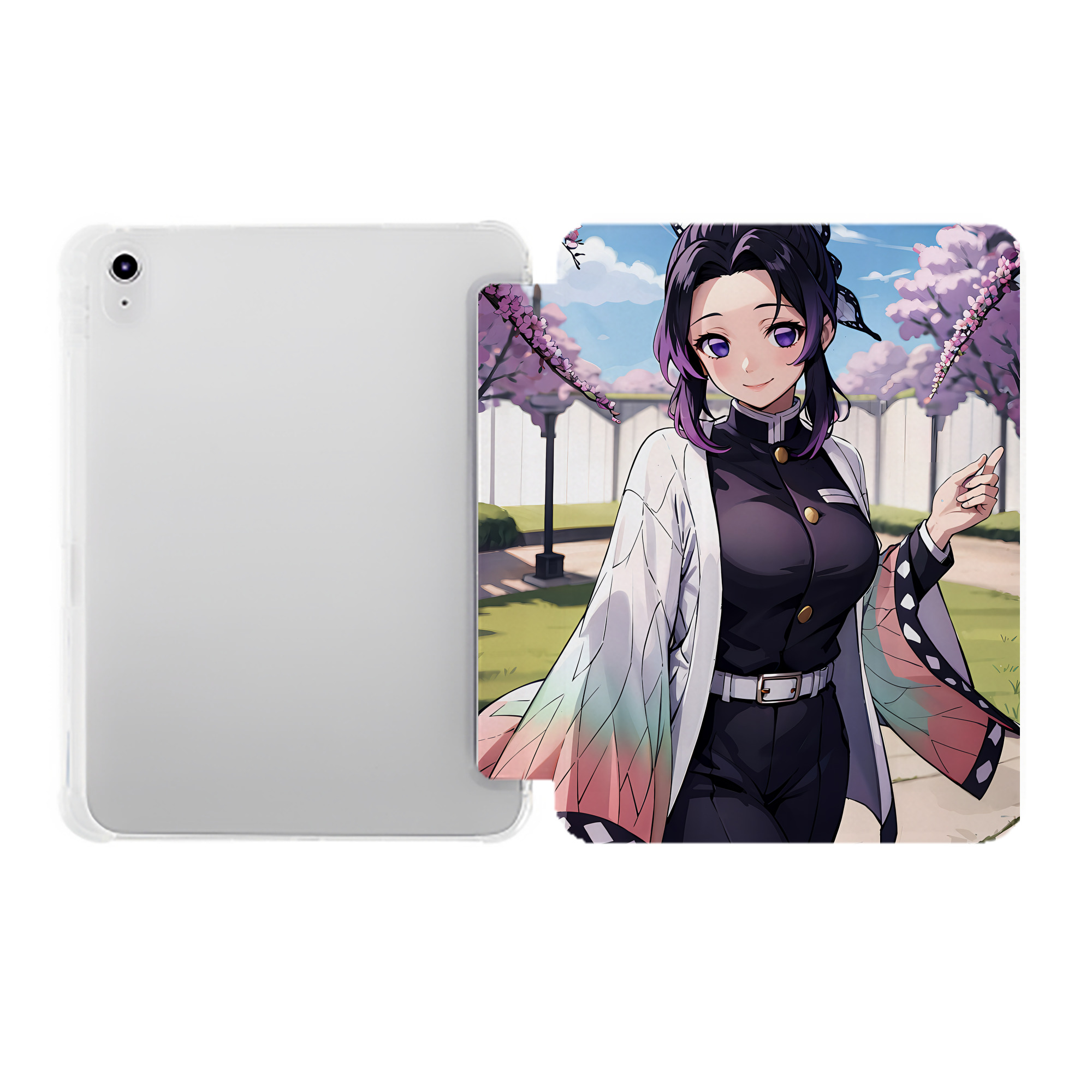 （画像用） 鬼滅の刃（きめつのやいば）蟲柱-胡蝶 しのぶ／こちょう しのぶ Kochou Shinobu IPad ケース ペン収納付き 三つ折りスタンド PUレザー×シリコン 対応機種9.5/10.5/10.9インチ